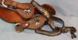 Silver overlayed spurs, fancy, w/jingle bobs, studded straps and Mustache s