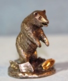 Paul Geffree sterling silver grizzly bear sculpture, 2 x 2 1/2 x 2