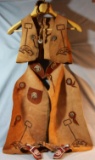 Kid's cowboy set, spurs, chaps, vest, 2 gun holster w/guns