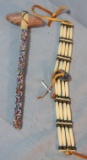 2 whale bone necklaces, beaded small hammer, small peace pipe, all newer