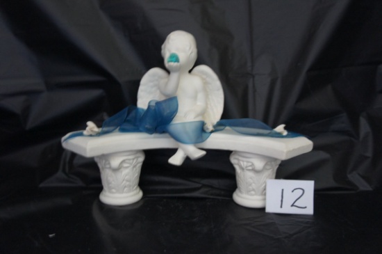 Ceramic "Angel on a Bench"  with Heart Crystal