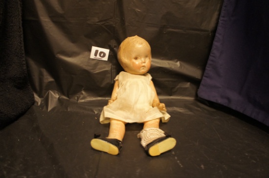 "Hard Plastic body Doll"    12 " tall      [head, face, arms, hands, legs  cracks]