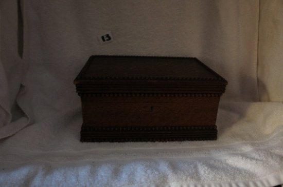 "Wooden Box Keepsakes"   12 x 8-1/2 x 5-1/2 tall  [hinged top w/mirror inside-material lined]