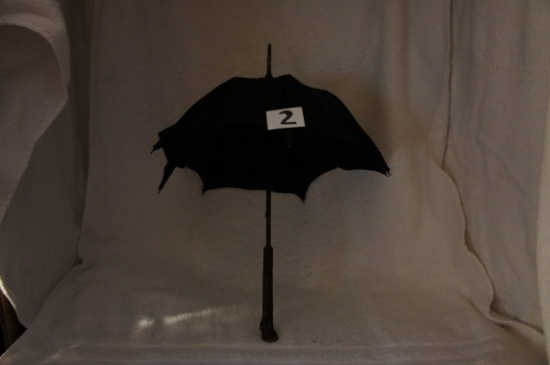 "Tiny Tot Black Umbrella w/Wooden Handle"  17 " long        [still opens]