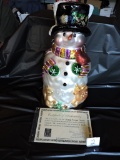 Hand Painted Figurine, Snowman, Thomas Pacconi, Glass, COA, 14