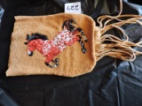 Beaded Pouch, Suede, 8 1/2