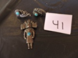 Vintage Earrings & Pin with turquoise, Pin 2