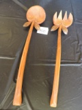 Wooden, Carved, Fork & Spoon, 12 1/2