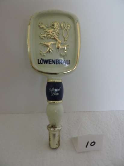 Lowenbrau Special Beer Tapper Handle, 2 sided, 8", Chips, Tarnished