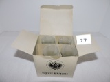 Set of 4 vintage frosted Keglevich Vodka shot glasses with handles, 4