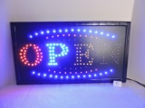 LED Open Sign, Plastic frame, Box incl., Cardboard panels, LED flashing