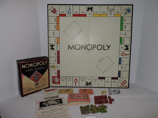 Vintage Monopoly Game, Board & Pieces, Copyright 1935, Parker Brothers Inc.