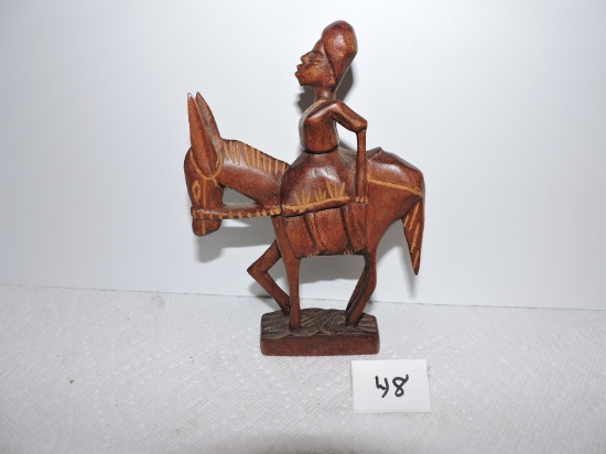 Wooden Person On Horse/Donkey Carving, 7 1/2"