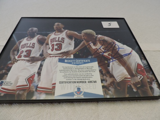 Framed Autographed Picture, Michael Jordon, Scottie Pippens, Dennis Rodman