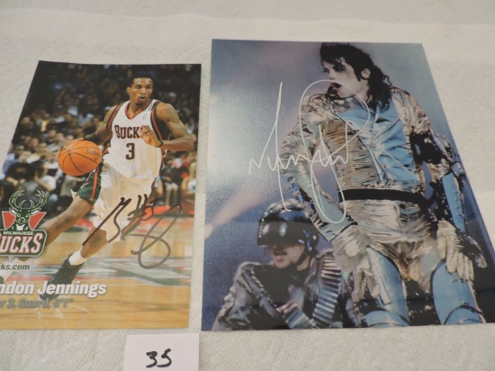 2 Autographed Pictures, Brandon Jennings-Milwaukee Bucks, Michael Jackson