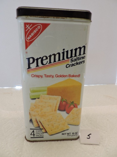 Premium Saltine Crackers Tin Container, Nabisco, 1985, 9 1/2" x 4 3/4" square