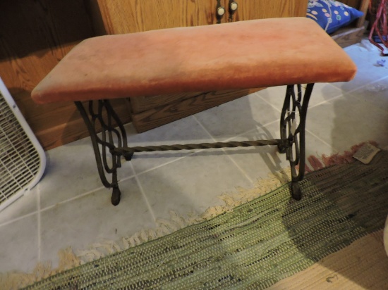Bench, Wrought Iron Frame, Fabric Seat, 24" x 12" x 16"