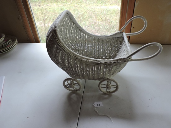 Wicker Doll Buggy, 20" x 11" x 14 1/2" tall, LOCAL PICK UP ONLY