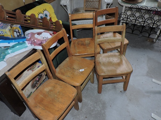 5 Vintage Children's Chairs, Wooden, Each 25 1/2" x 13" x 12", LOCAL PICK UP ONLY