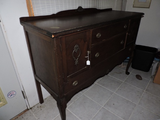 Antique Buffet, Wood, Metal Handles, 54" x 43" x 20", Bare spot on top, LOCAL PICK UP ONLY