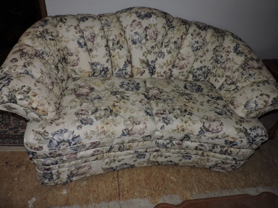 Love Seat, Lamp Berry Fabric, 69" x 36" x 35" D, Good Condition, LOCAL PICK UP ONLY