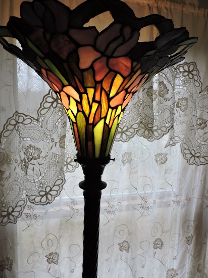 Floor Lamp, Tiffany Style, Metal Stand, 72" x 15"