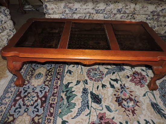 Coffee Table, Wood & Beveled Glass, Claw Feet, 52" x 26" x 16", LOCAL PICK UP ONLY