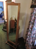 Floor Mirror, Mirror Swivels, Beveled Glass, Oak, 72