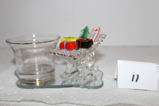 Sleigh & Candle Holder, You Make The World A Brighter Place, Glass, 4 1/2" x 2 1/2"H