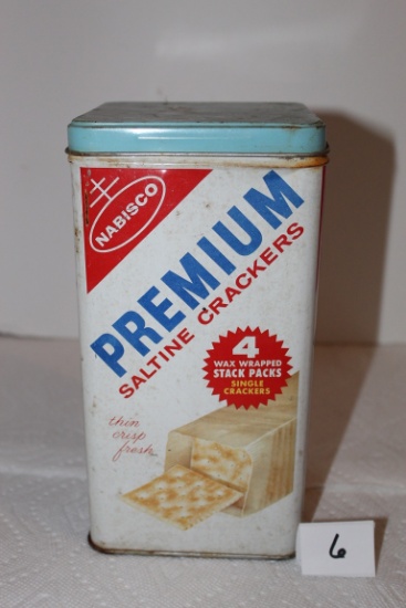 Premium Saltine Crackers Tin, Nabisco, National Biscuit Co., 9" x 4 1/2" x 4 1/2"