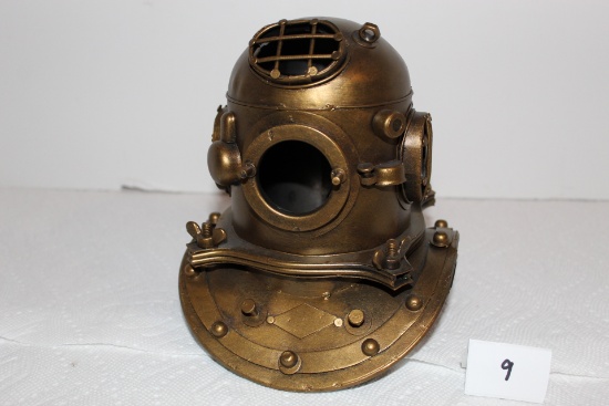 Diving Helmet, Metal, 7" x 6" x 6 1/2" H