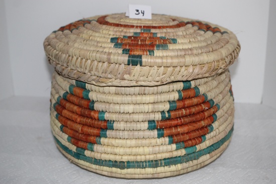 Woven Basket With Snug Lid, 13 1/2" round, 9 1/2"H