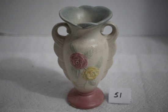 Hull, USA, Open Rose Double Handle Vase, 121-6 1/4"