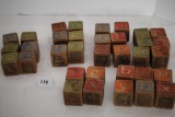 34 Vintage Wooden Blocks, Printing or Letters On All 4 Sides, Each Block 1 1/4