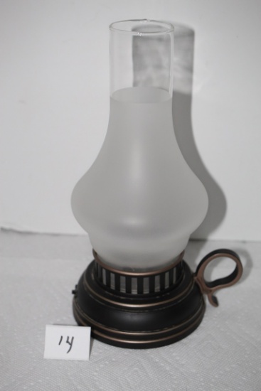 Candle Lantern, Battery Operated, Glass & Plastic, 11" x 5" round base, Works