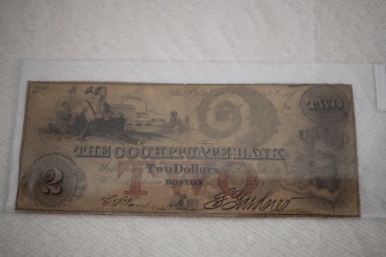 The Cochituate Bank, 1851, Two Dollars, Boston, Massachusettes, A
