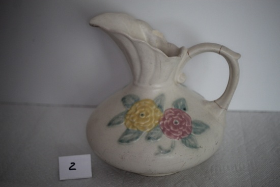 Hull Pottery Open Rose Ewer/Pitcher, 105-7", USA, Handle has been repaired