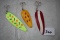 3 Assorted Fishing Spoon Lures, Metal, 3