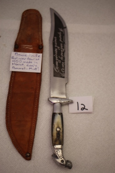 Bowie Knife & Case, Eagle Head, Made In Mexico, 7" Blade