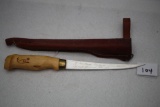J. Marttiini Finland Rapala Fishing Filet Knife w/Leather Case, Hand Ground Stainless, 6