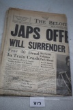 The Beloit Daily News, Headline-Japs Offer To Quit, August 1945