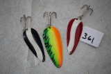 3 Assorted Fishing Spoon Lures, Metal, 2 3/4