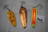 3 Assorted Fishing Spoon Lures, Metal, 3