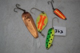 4 Assorted Fishing Spoon Lures, Metal, 1 3/4