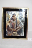 Framed Foil Picture, Indian With Wolf Spirit, 8