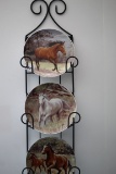 3 Horse Plates & Metal Hanging Rack, Rack 32