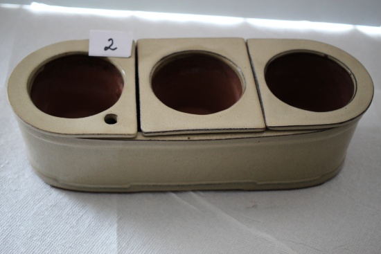 Clay/Ceramic Planter, 14" x 5 1/2" x 4", 3 Individual Pots, Each Pot 3"H x 3 1/2" at Top