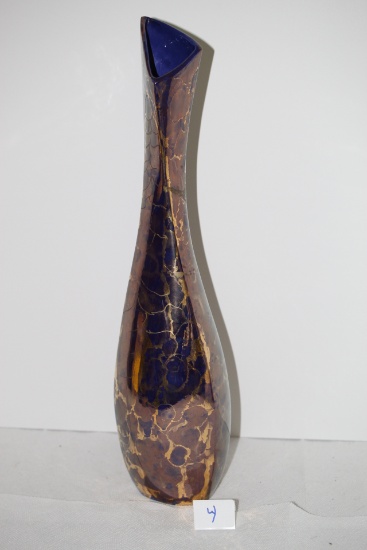 Floor Vase, Gold/Blue, 18" x 4" round at widest part, LW3 engraved on bottom