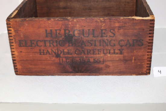 Hercules Electric Blasting Caps Wooden Box, 15 3/4" x 13" x 7"