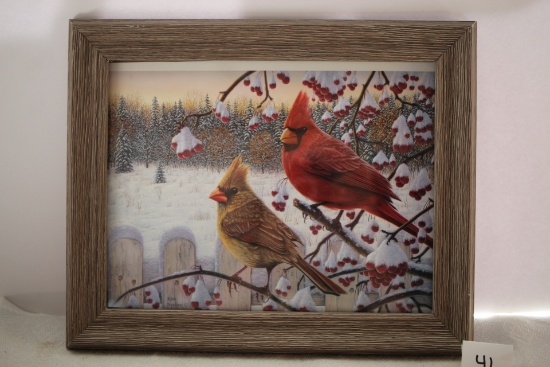 Framed Cardinal Print, Kim Norlien, Plastic Frame, 13 1/4" x 10 3/4" incl. frame